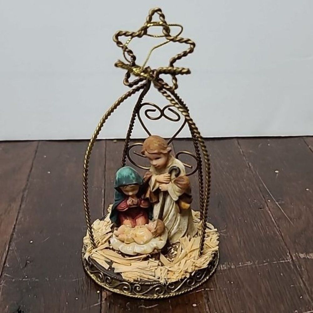 Vintage Nativity Holy Family Ceramic Christmas Tree Ornament